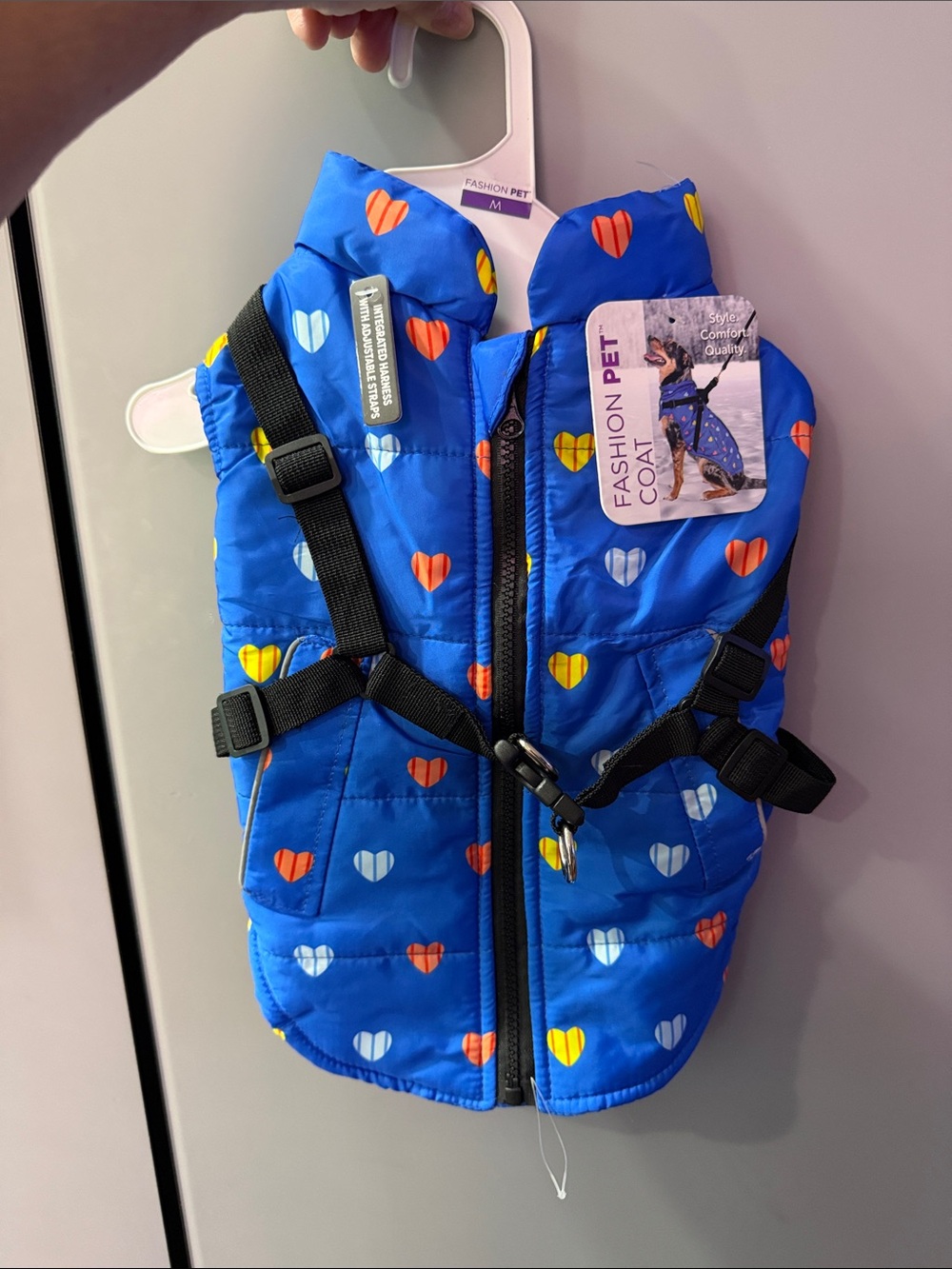 Fashion Pet Blue Heart-Print Puffer Dog Coat